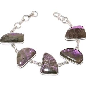 Purpurite Gemstone 925 Sterling Silver Handmade Ethnic Bracelet